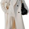 Women's Double Breasted Wool Coat Notched Lapel Collar Winter Pea Coat Overcoat Long Jackets