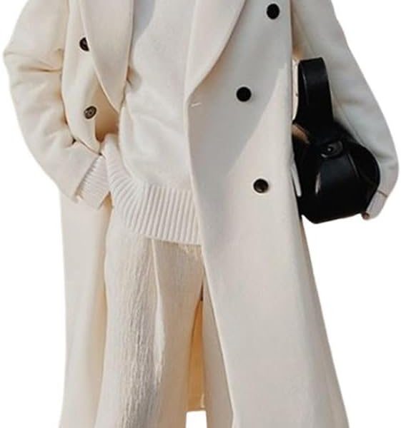 Women's Double Breasted Wool Coat Notched Lapel Collar Winter Pea Coat Overcoat Long Jackets
