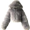 Women's Winter Parka Coat Long Sleeve Faux Fur Coat with Hooded Warm Short Overcoat Jacket