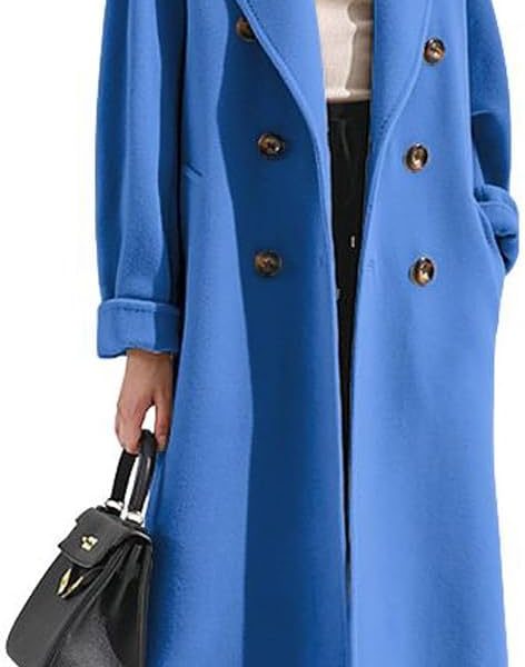 Women's Winter Double Breasted Wool Coat Business Casual Midi Long Winter Trench Coat with Belt