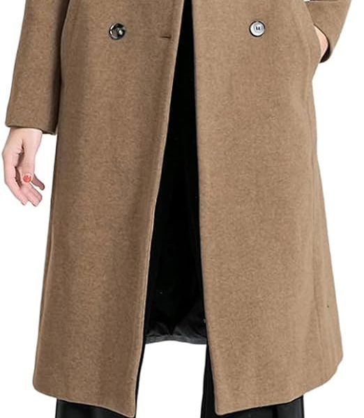 Women's Wool Trench Coats Warm Winter Pea Coat Double Breasted Mid-Long Overcoat Lapel Jackets