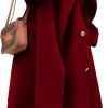 Women's Winter Double Breasted Long Pea Coat Notch Lapel Long Sleeve Wool Blend Trench Coat Overcoat