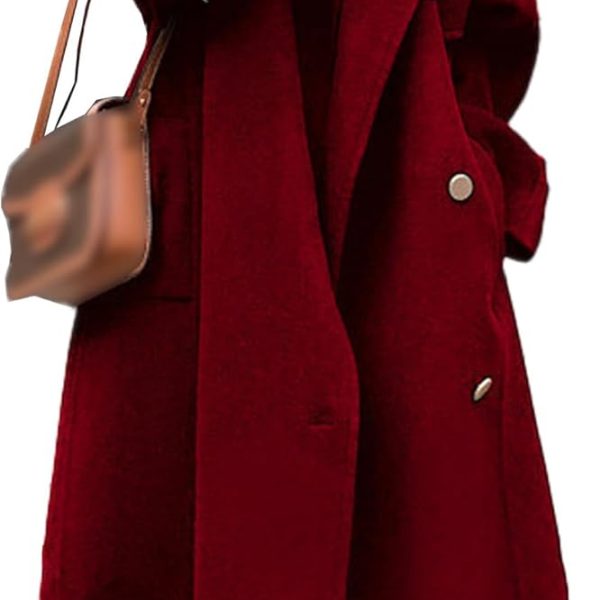 Women's Winter Double Breasted Long Pea Coat Notch Lapel Long Sleeve Wool Blend Trench Coat Overcoat