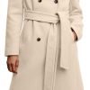 Women Double Breasted Coats Long Winter Work Office Overcoat Pocketed Outwear with Belt