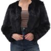 Women's Faux Fur Cropped Coat Pockets Long Sleeve Open Front Winter Jacket