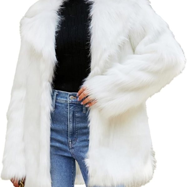 Winter Coats for Women Open Front Faux Fur Fluffy Cardigan Long Sleeve Outwear Shaggy Jacket Warm Soft Plush Clothes