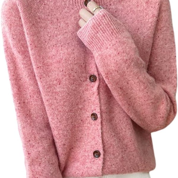 100% Merino Wool Cardigan Sweaters Women's Female Fall Winter Warm Knitted Crew Neck Long Sleeves Thick(WQ281)