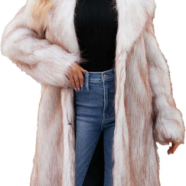 Womens Long Faux Fur Coat Oversized Loose Winter Jackets Trendy Luxury Trench Coat 2024 Open Front Lapel Outerwear