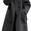 Women's Winter Wool Coat Single Breasted Business Casual Midi Long Winter Trench Coat