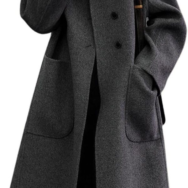 Women's Winter Wool Coat Single Breasted Business Casual Midi Long Winter Trench Coat