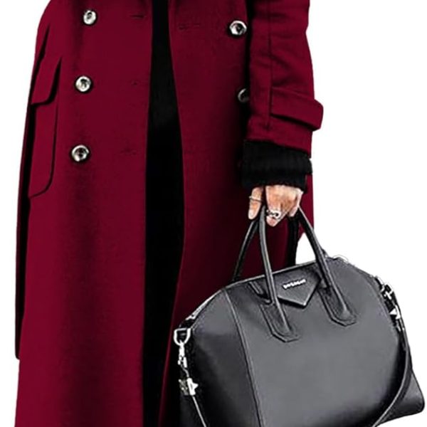 Women's Winter Double Breasted Wool Coat Business Casual Long Winter Pea Coat with Belt