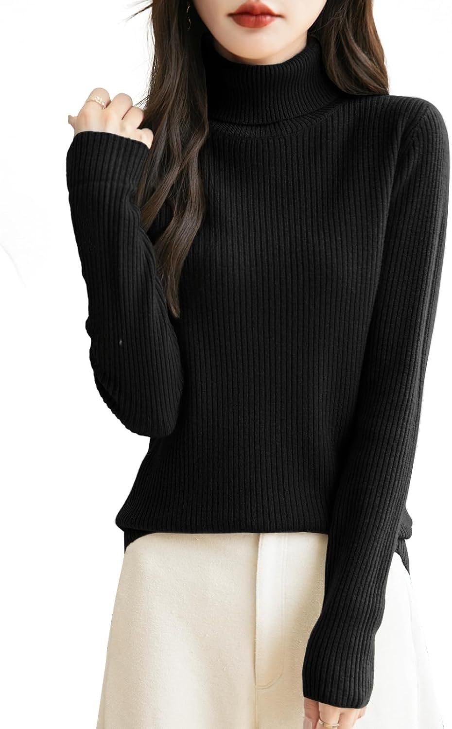 Women's 100% Merino Wool Turtleneck Sweater 2026 Fall Winter Long Sleeve Warm Soft Ribbed Knit Pullover Sweater