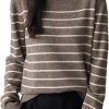 Women's 100% Merino Wool Sweater 2026 Fall Winter Crew Neck Striped Long Sleeve Warm Soft Knit Sweater