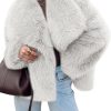 Womens Winter Faux Fur Jackets Fleece Long Sleeve Cropped Shaggy Coats Open Front Warm Outerwear