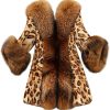 Womens Winter Fashion Outerwear Faux Fur Plush Leopard Long Mink Coat Fuzzy Sherpa Jacket Wool Fleece Trench Coat
