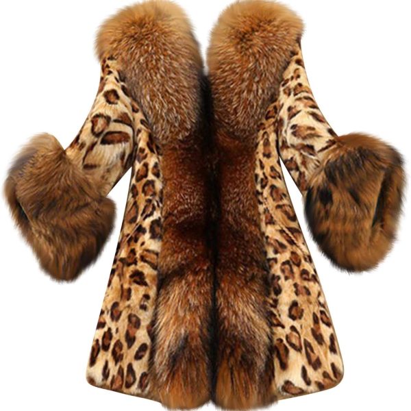 Womens Winter Fashion Outerwear Faux Fur Plush Leopard Long Mink Coat Fuzzy Sherpa Jacket Wool Fleece Trench Coat