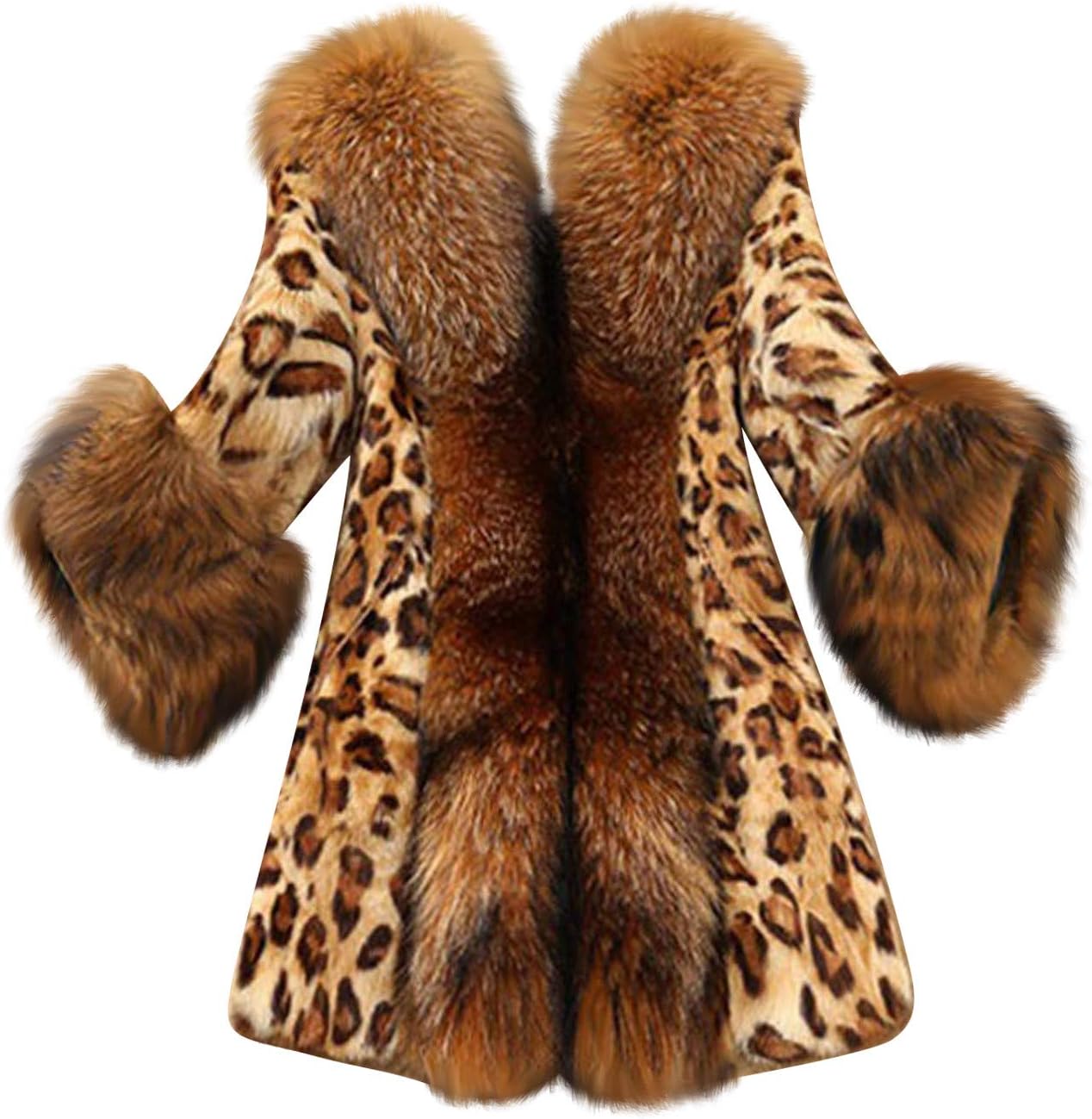 Womens Winter Fashion Outerwear Faux Fur Plush Leopard Long Mink Coat Fuzzy Sherpa Jacket Wool Fleece Trench Coat