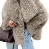 Womens Winter Faux Fur Jackets Fleece Long Sleeve Cropped Shaggy Coats Open Front Warm Outerwear