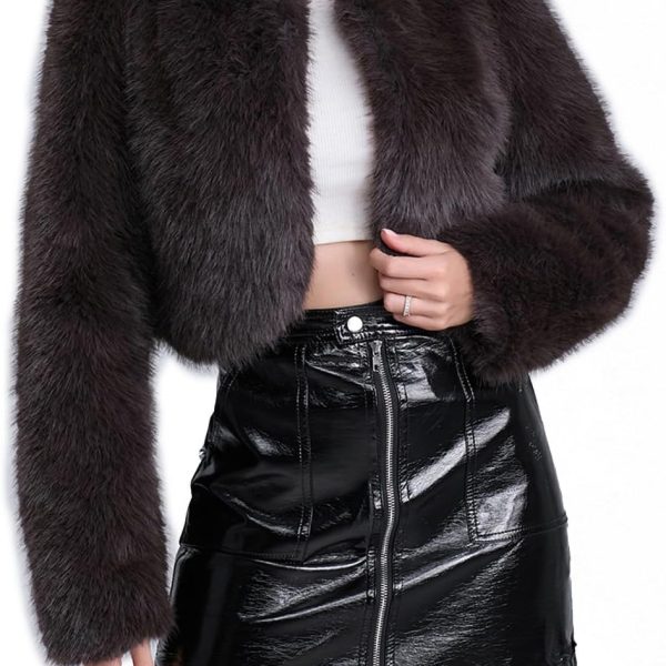 Women's Faux Fur Cropped Coat Long Sleeve Open Front Winter Jacket