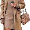 Women's Long Cardigan Wool Coat Open Front Pockets Warm Lapel Jacket Coat Fall Outerwear