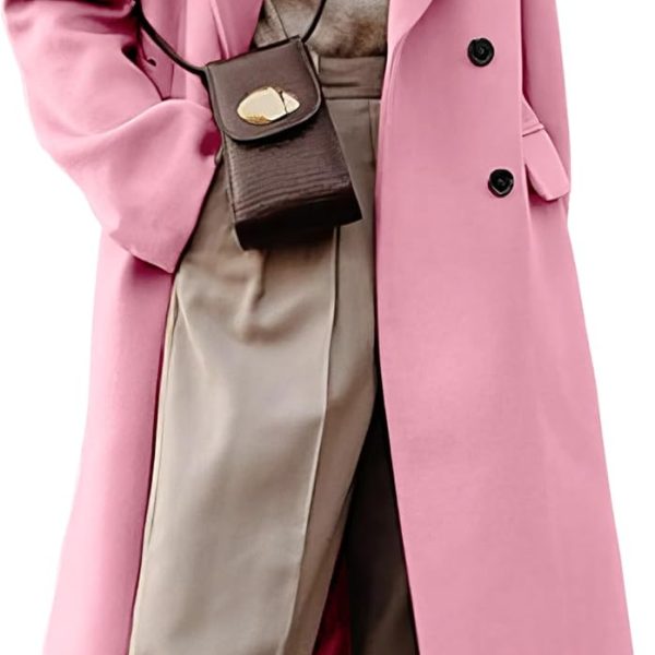 Womens Long Wool Coats Fall Winter Double Breasted Trench Coat Peacoat