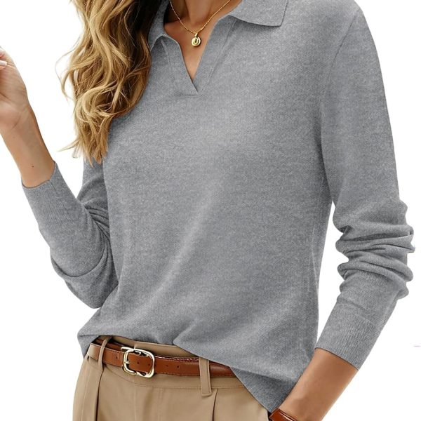 2026 Women's Wool Blend Sweaters, Long Sleeve Polo Shirts, V Neck Knitted Fall Tops