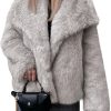 Womens Faux Fur Coat Winter Shaggy Casual Oversized Lapel Jackets Warm Fuzzy Outerwear