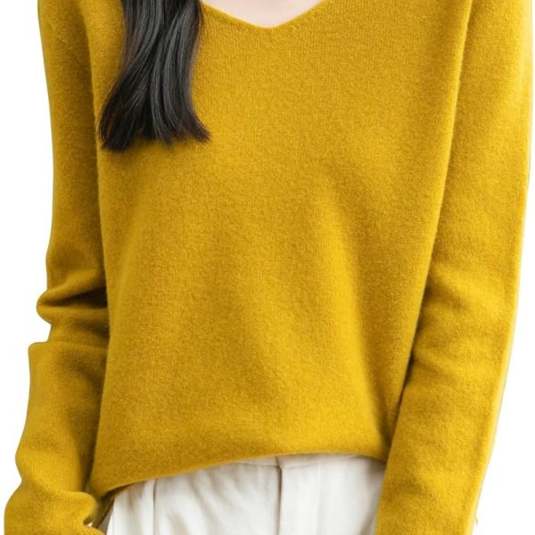 Women's 100% Merino Wool V Neck Sweater 2026  Ready to Wear Casual Long Sleeve Seamless Knit Sweater