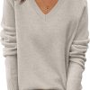 Womens 100% Wool Sweaters V Neck Long Sleeve Work Business Casual Basic Pullover Sweater Tops 2026 Fall Outfits