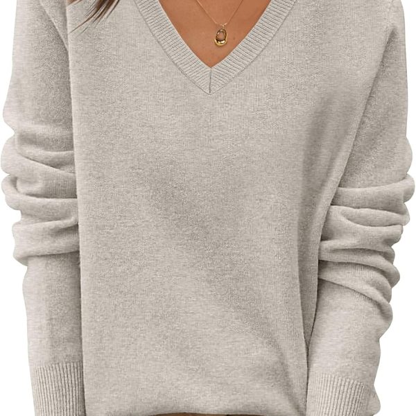 Womens 100% Wool Sweaters V Neck Long Sleeve Work Business Casual Basic Pullover Sweater Tops 2026 Fall Outfits