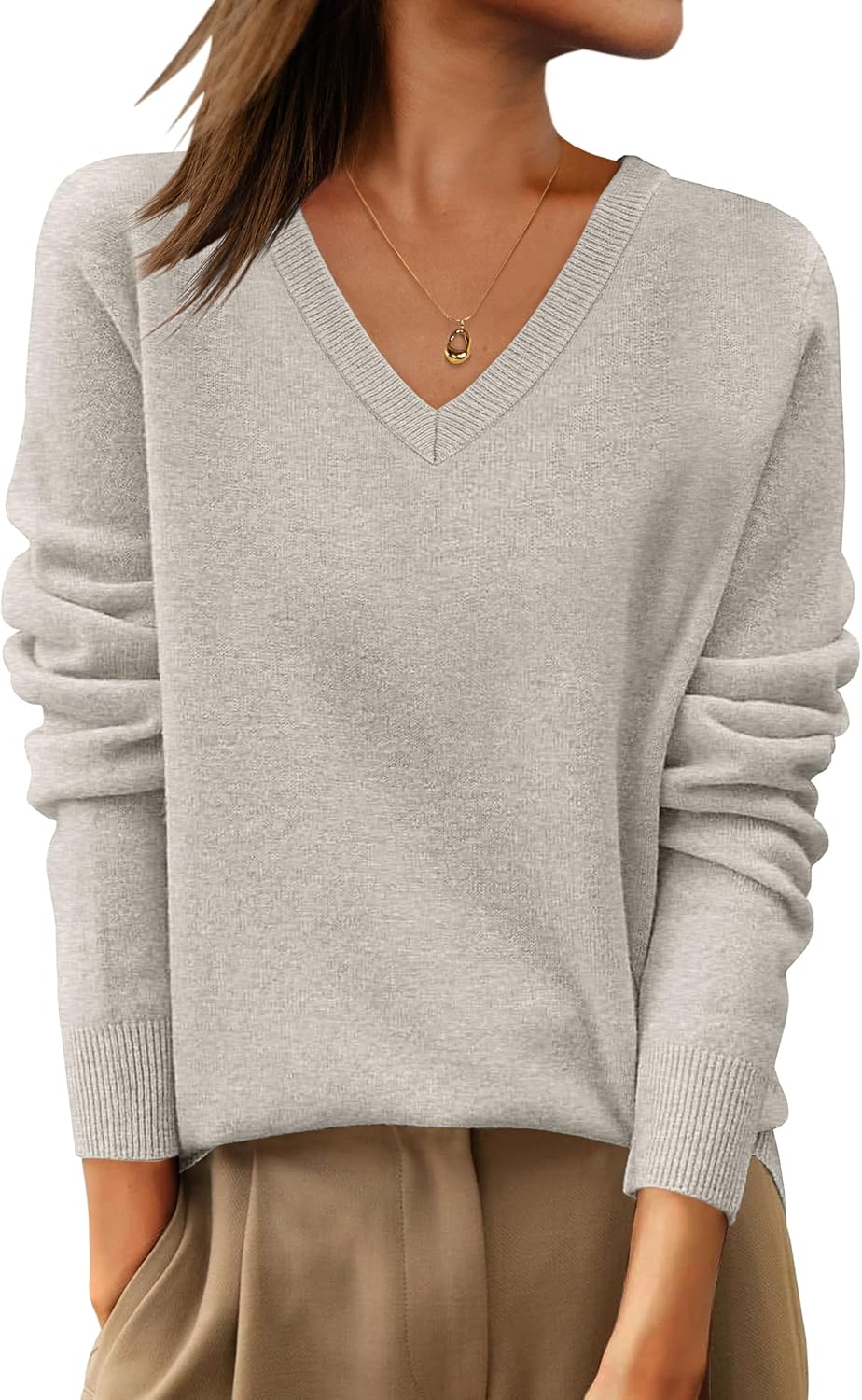 Womens 100% Wool Sweaters V Neck Long Sleeve Work Business Casual Basic Pullover Sweater Tops 2026 Fall Outfits
