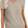 Women Wool Blend Sweater Summer 2026 Short Sleeve V Neck Pullover Top Business Casual Outfit Beach Vacation Clothes