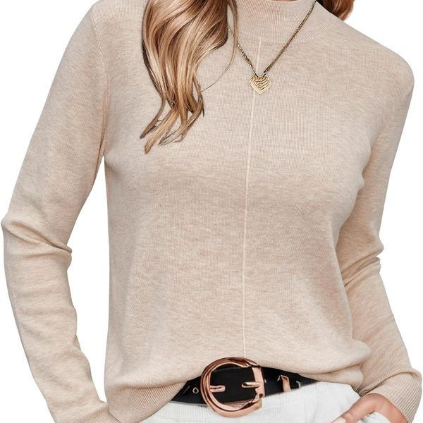 Women's Wool Blend Fall Sweaters Mock Neck Business Casual Outfits